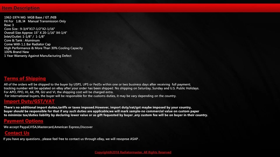 Radiador de aluminio de 3 filas para 1962-1974 MG MGB GT Base Rover nuevo en caja actualización de refrigeración Foto 3 de 3