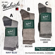 2PR WOOLRICH The Green Label Col Hiking Socks Wool Blend Brown Blue Blk Sz Large