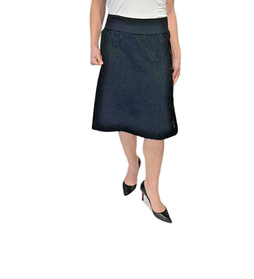 'S MAX MARA DESIGN FOR EASY LIVING BLACK FUR VELVET BEADED ALPACA WOOL SKIRT 10 - Image 4 of 4