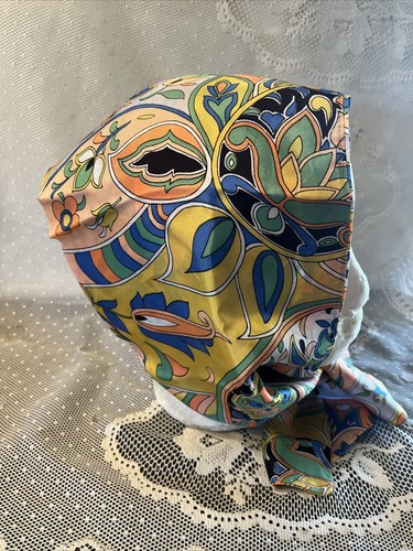 Vtg 60s Head Scarf Wrap Hair Art flower Power Eames Mod Go Go Hippy Groovy 8x42 - Picture 7 of 15