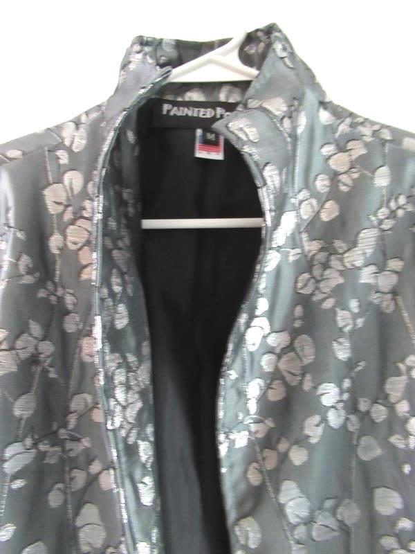 Giacca Vintage Dipinta Pony Metallica A Fiori Donna M Manica 3 4 Grigia