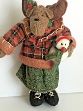 Decorative Plush Christmas Moose Holding Snowman Ornament CANADIAN FLAG