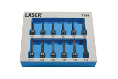 Laser Tools 7398 Torx Star Impact Bit Set Torx 1/4 Drive Torx T5-T40