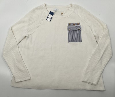 CROWN & IVY Haight Ashbury Signature Sweater Cream Waffle Knit Size XL NWT $65