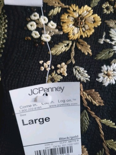 Vtg Tiara International Cardigan Women Large Black Sequins Embroidery Floral NWT - Picture 4 of 9