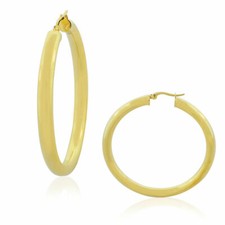 Stainless Steel Yellow Gold-Tone Classic Hoop Earrings 2.25 Inches