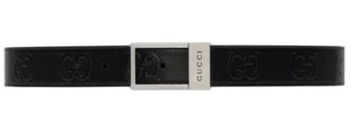GUCCI ベルト ブラック 100/40 NEW GUCCI BLACK LEATHER JUMBO GG RECTANGULAR BUCKLE LOGO BELT 100
