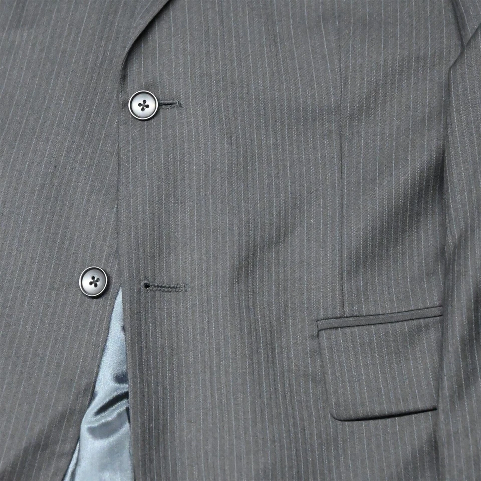 Geoffrey Beene 42R 32x30 黑色条纹 100% 羊毛男式夹克裤子套装 — 第 3/4 张图片