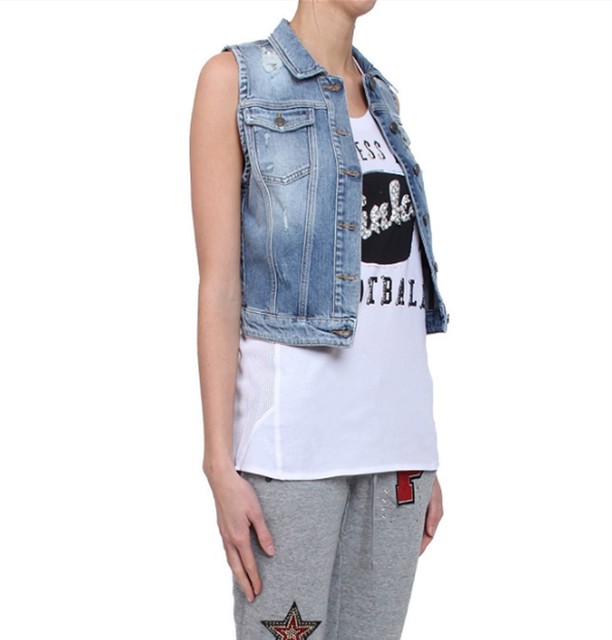 PINKO Made in Italy Lightly Distressed Denim Vest Sleeveless Jean Jacket Sz 42/M | eBay