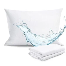 Waterproof Pillow Protectors Zippered Queen 4 Pack Soft Comfortable Sateen 10...
