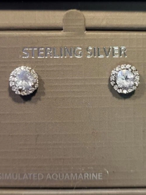Brilliance Fine Jewelry Sterling Silver Sim Aquamarine CZ Halo