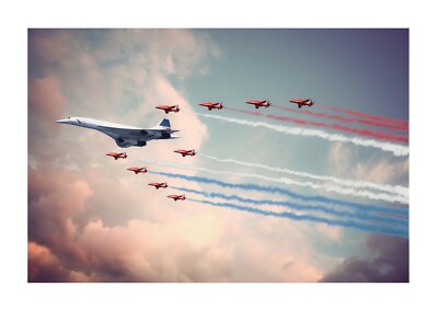 Concorde und Red Arrows 2 A4 Reproduktion Bild Poster mit Rahmenwahl
