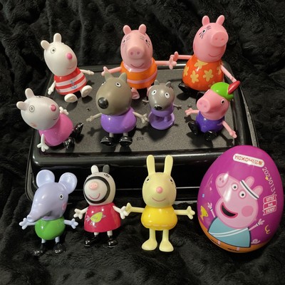 Lot of 10 Peppa Pig Figures (1.5-3'') + 1 Purple Metal Peppa Egg (2003, Empty)