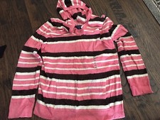Girl's NWT Limited Too Pink Brown White Long Sleeve V Neck Hood Sweater Size XXL