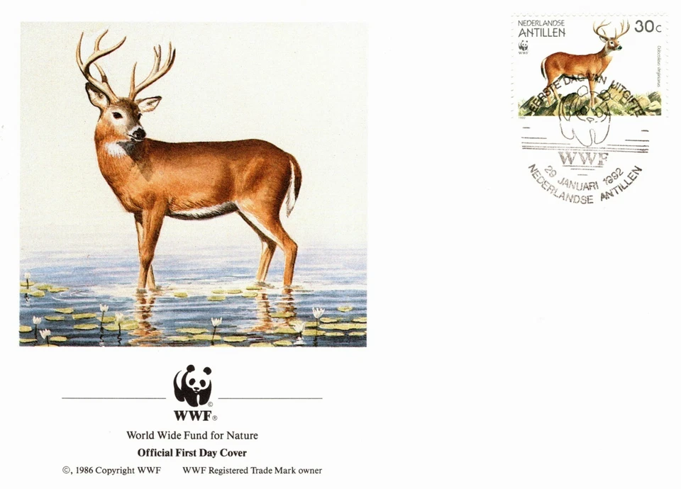 ANTILLAS HOLANDESAS 1992 HERMOSA CUATRO CIERVOS WWF PRIMER DÍA CUBIERTA MUY BONITA Foto 4 de 4
