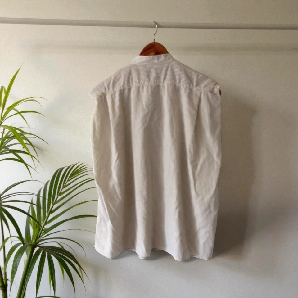 Top de algodón sin mangas con cuello mandarín a rayas beige talla mediana Uniqlo para mujer Foto 3 de 4