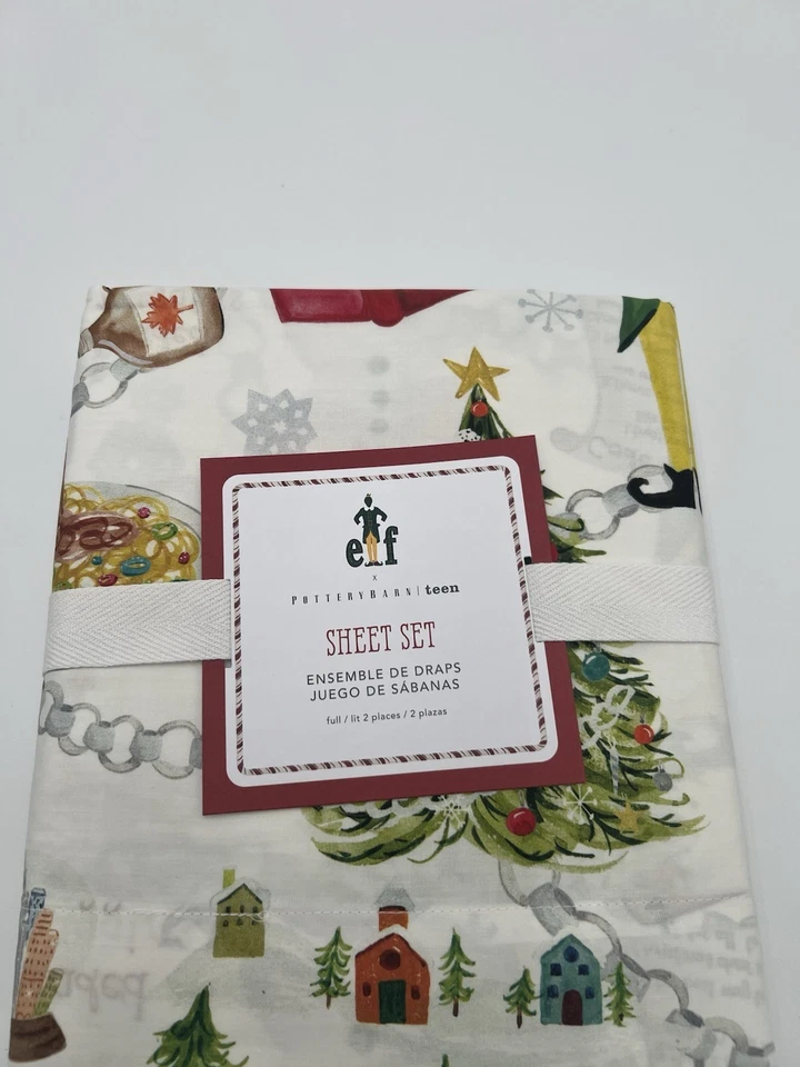 Juego de sábanas Pottery Barn Teen Elf™ - Tamaño completo - Ropa de cama navideña NUEVO Foto 4 de 4