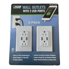 Feit Electric - Wall Outlets with 2 USB Ports (2-Pack) - Tamper Resistant