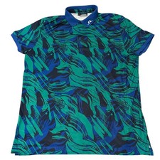 J.Lindeberg Mens KV Regular Fit Print Polo Blue Green Abstract Golf Shirt XXL