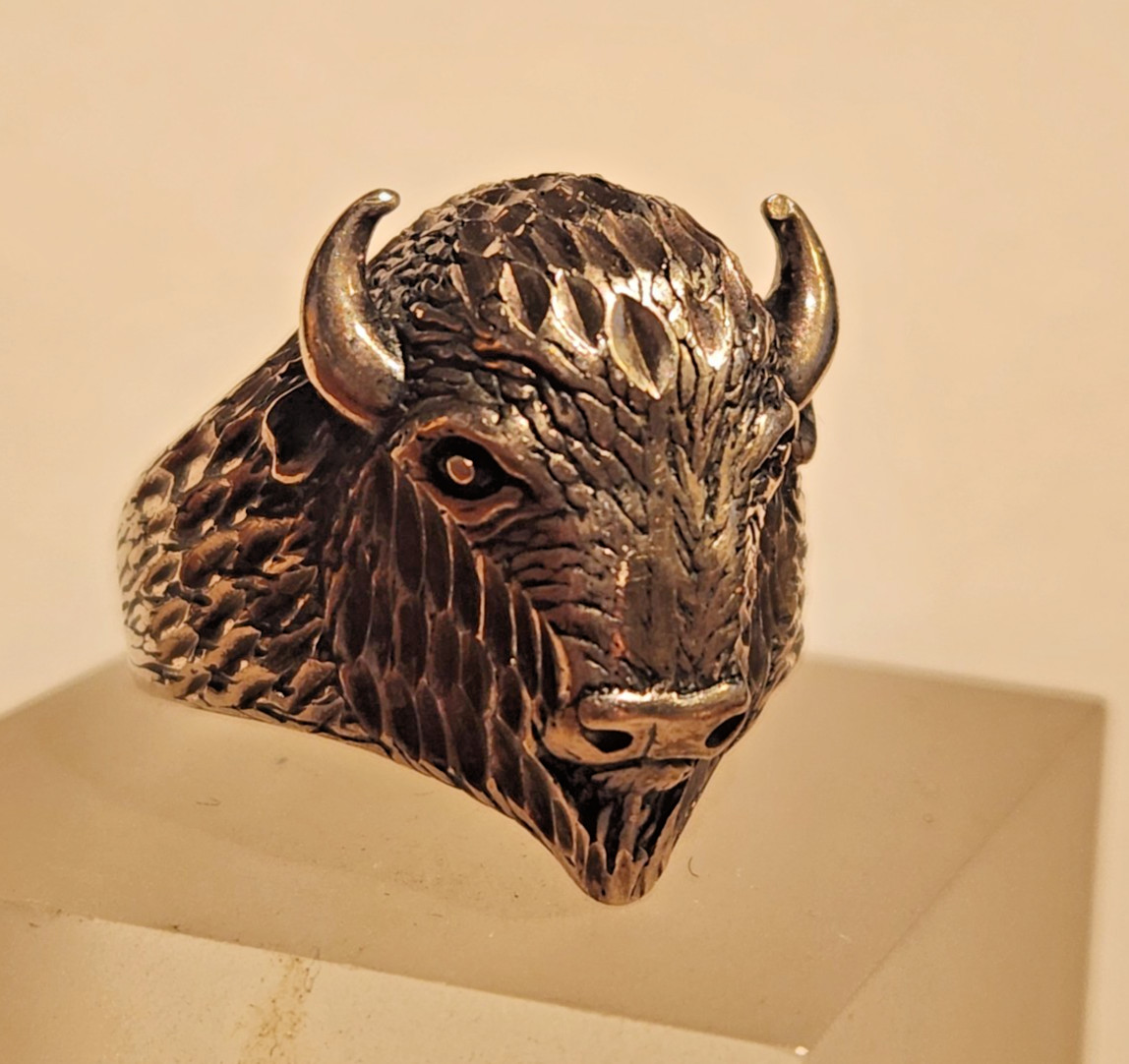 Buffalo Bison Ring Sterling silver.  Native Hallm… - image 1