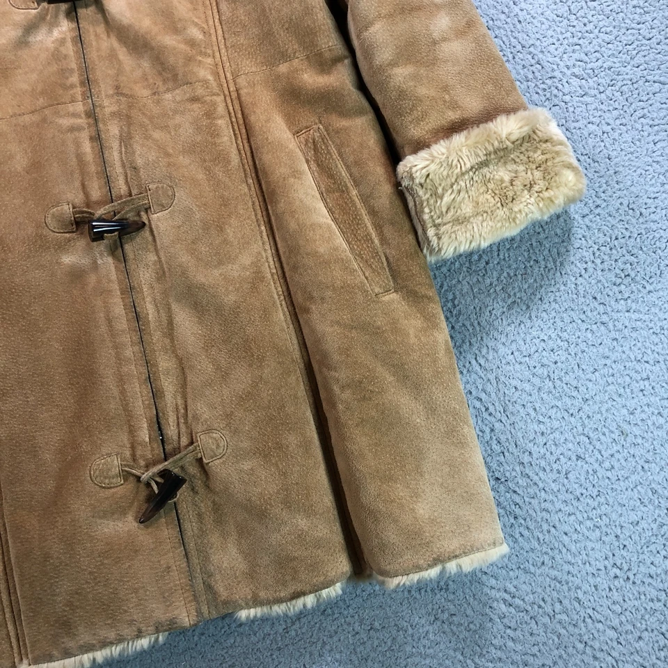 Abrigo de cuero Wilsons para mujer grande beige piel de oveja botón cremallera completa con capucha Foto 4 de 4