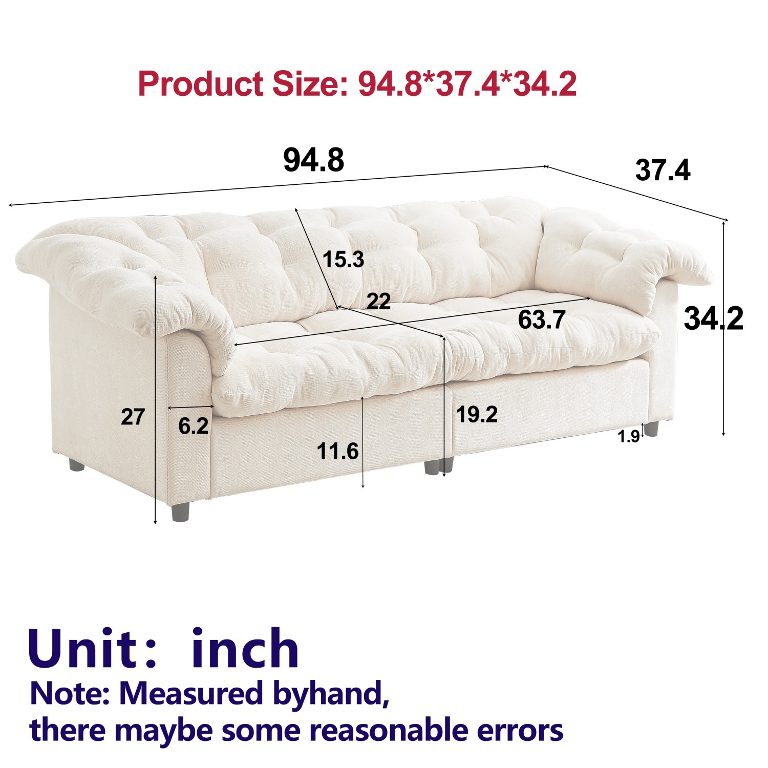 Modern Chenille Sofa 3 Seater Luxury Upholstered Couch with Solid Wood Frame