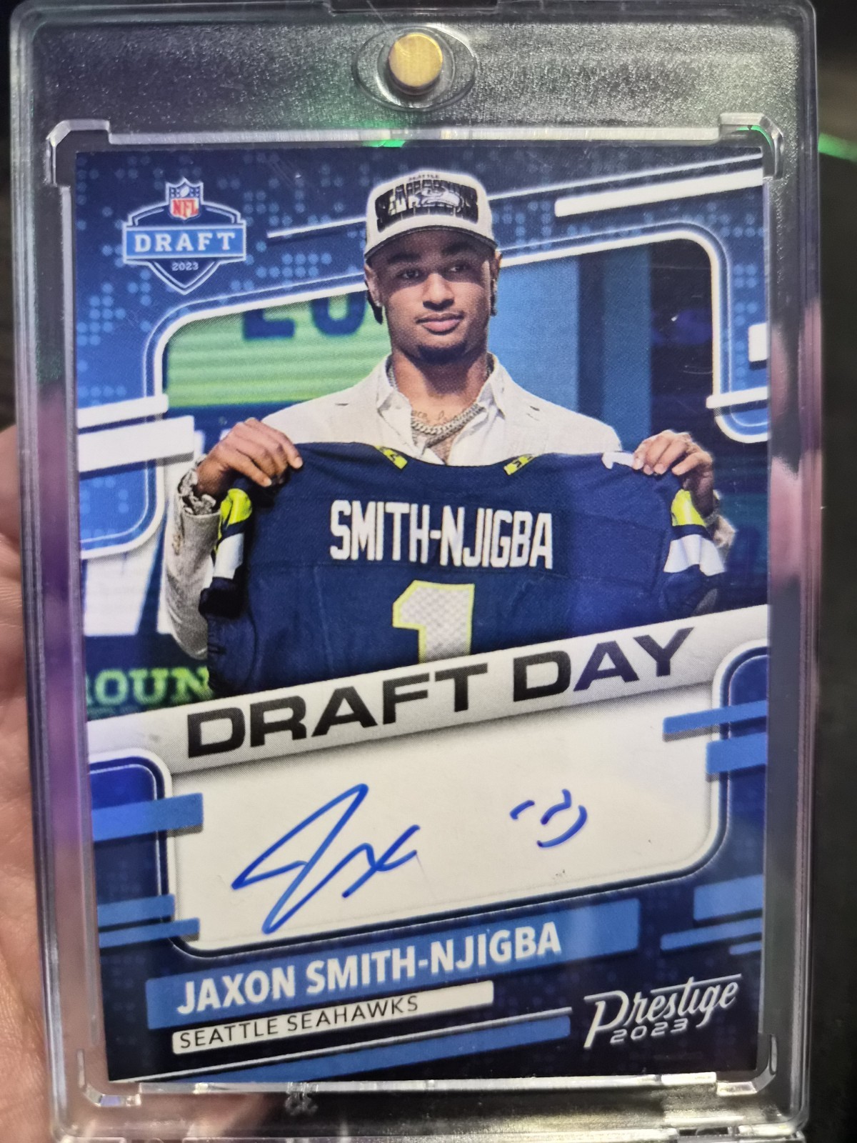 2023 Panini Prestige Jaxon Smith Njigba Draft Day/ Blue On Card Auto