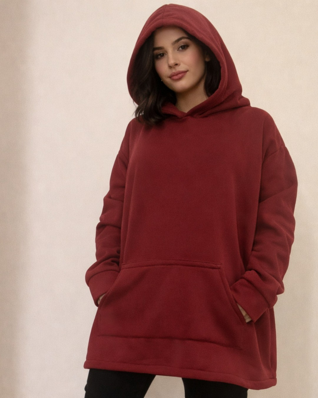 Womens Oversized Fleece Hoodie Warm Winter Pullover Sweatshirt With Pocket thumbnail 2