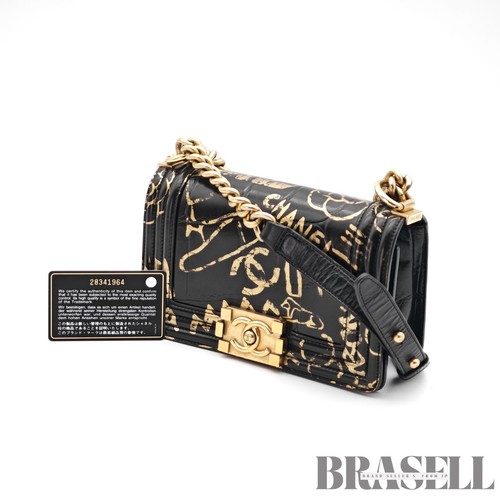CHANEL Boy Chanel Graffiti Flap Shoulder Bag Black Guarantee Card【ImportFeeFREE】