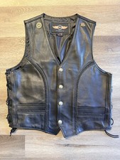 BG Biker Gear Leather Motorcycle Vest Size 46 USA Made with Harley HOG Pins