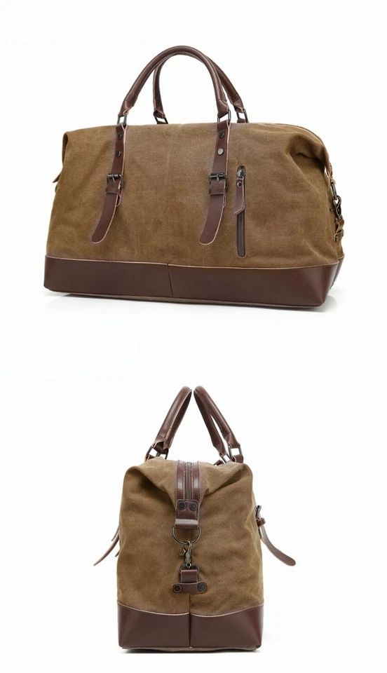 Große Reisetasche 55L Canvas mit PU-Leder Weekender Handgepäck Herren Damen TOP - Bild 3 von 4
