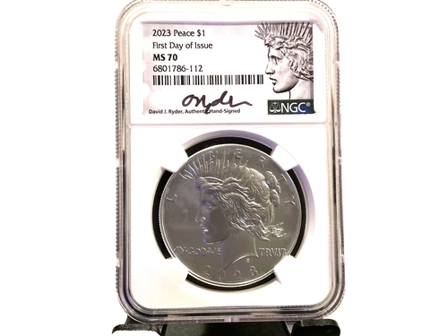 Peace-Dollar MS-70-NGC  Hand Signed First-Day-Issue .999 Silver US-Mint $1 2023