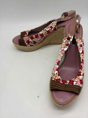 Pre-Owned Louis Vuitton Pink Size 37.5 Floral Espadrille Heels