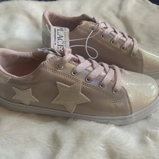 The Children's Place Girls Pink Glitter Star Sneakers Lace Up Size 6