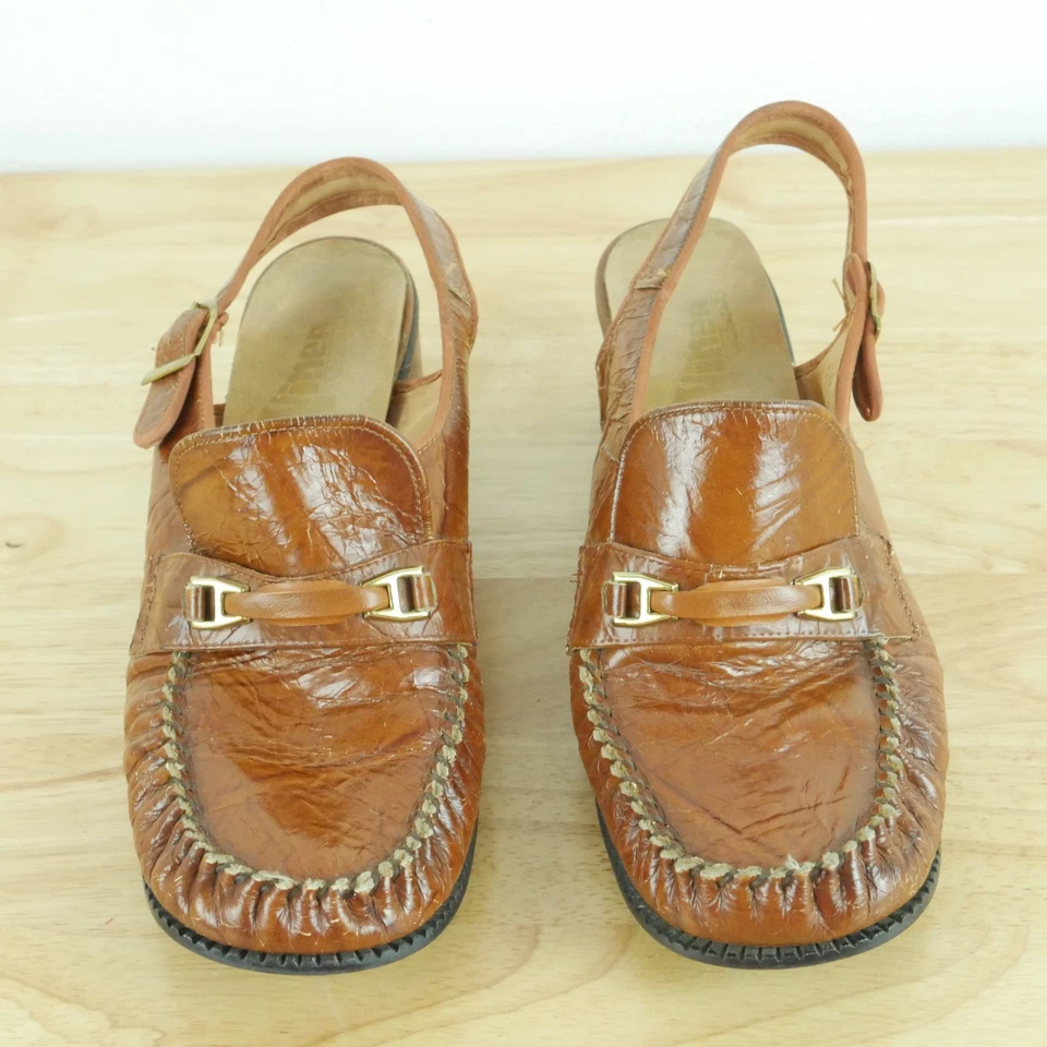 Винтажный 70-х 9 N туфли мокасины слинга мулы опрятный Academia ретро коренастый каблук - Изображение 2 из 4