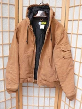 Mens Work Jacket Size L Master Gear Insulated With Hood Cotton Canvas Outer
