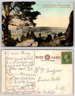 Hangman's Tree and Glimpse of Rapid City South Dakota View Postcard AX640