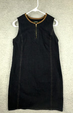 LRL Lauren Ralph Lauren Denim Sheath Shirt Dress 8P Sleeveless Zip Leather Trim