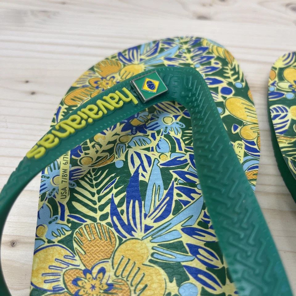 Chanclas Havaianas Liberty Zapatos para Mujer 7/8 Verde Floral Bandera de Brasil Sin Cordones Foto 3 de 4
