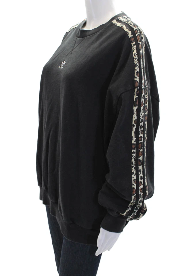 Adidas Womens Cotton Animal Print Pullover Crew Neck Sweatshirt Top Black Size L - Image 2 of 4
