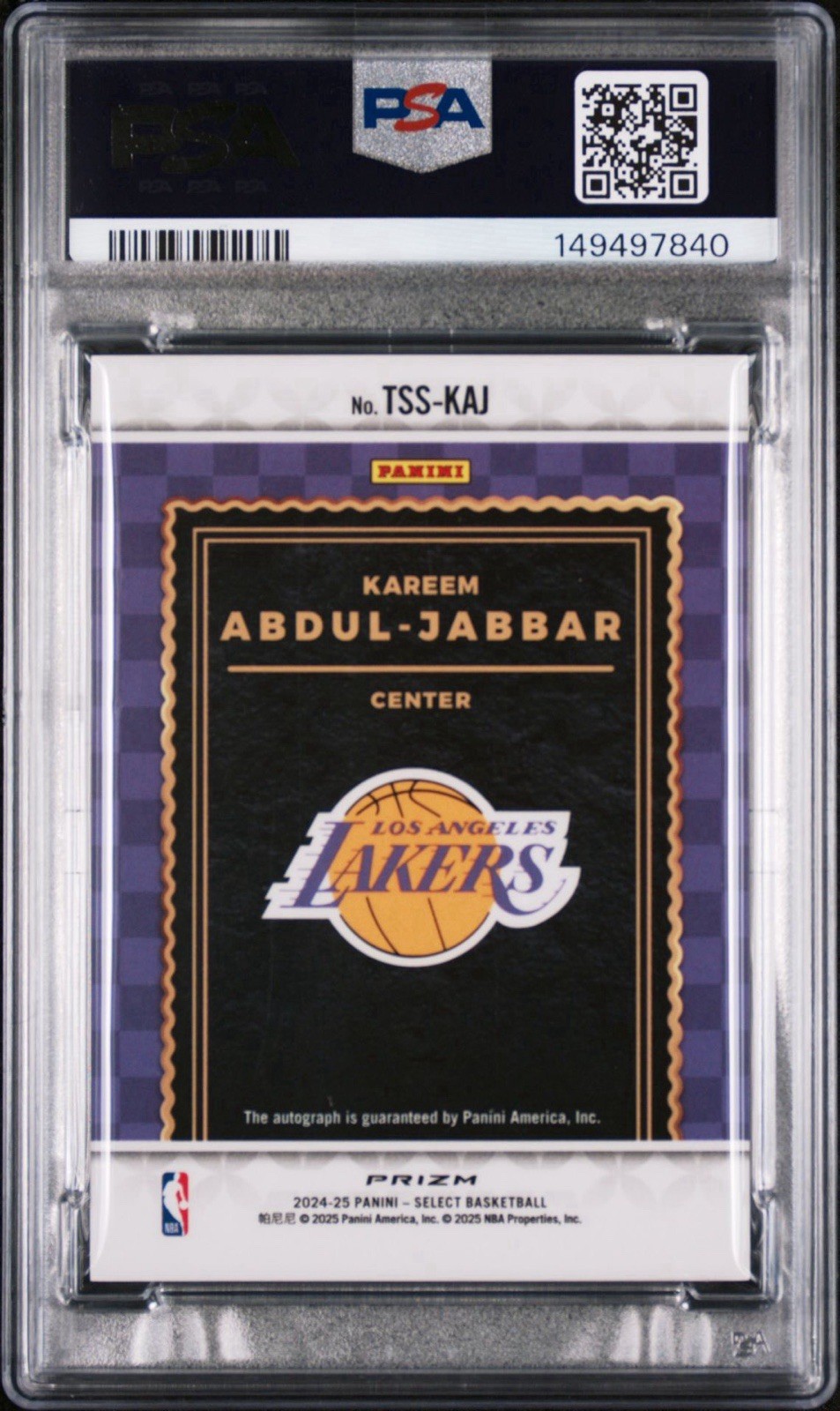 2024-25 Select Top Shelf Signatures Auto Kareem Abdul-Jabbar #TSSKAJ PSA 10 view 2