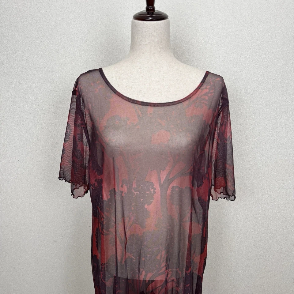 Vestido Maxi Whimsigoth Feminino Malha Transparente Extra Grande* Vermelho Moody Vamp Goblin Fada Grunge - Imagem 2 de 4