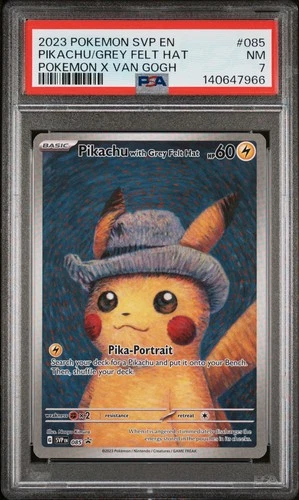 2023 POKEMON SVP EN-SV BLACK STAR PROMO #085 PIKACHU WITH GREY FELT HAT PSA 7