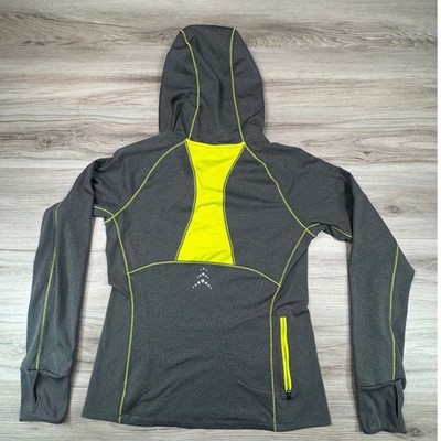 REI Womens Gray Lime Green Quarter Zip Hooded Base Layer Top