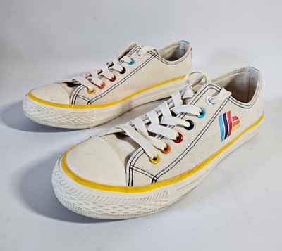 Aldi Mania Low-Top Canvas Sneaker, White/Multicolour Design, Ltd Edition, UK 5