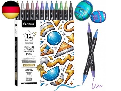 Artecho Acrylstifte 12 Metallic Farben, 0.5-5mm Wasserfester Dual Tip Marker