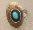 Vintage Navajo Sharon Cisco .925 Sterling Silver Turquoise Oval Ring - Size 8.5