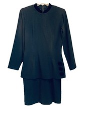 VTG NWT Depeche Mode Basic Black Wool Crepe Tunic Dress W/ Button Trim 10