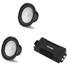 Kicker 48PXA6001 Weatherproof Powersport Mono Amp & (2) 10" 4 Ohm Marine Subw...