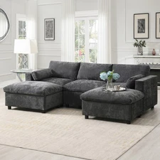86.5" U-Shape Sectional Sofa w/ Storage & Ottomans, Chenille, Dark Gray